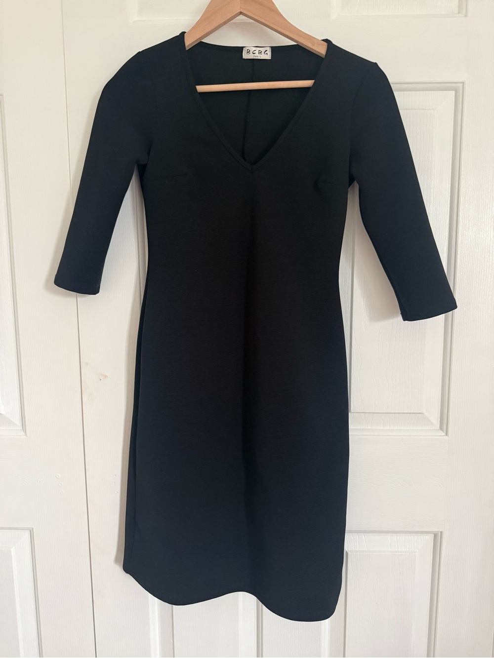 BCBG Black V-Neck Midi Sheath Dress